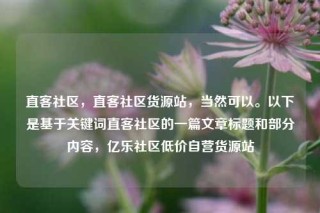 直客社区，直客社区货源站，当然可以。以下是基于关键词直客社区的一篇文章标题和部分内容，亿乐社区低价自营货源站
