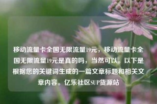 移动流量卡全国无限流量19元，移动流量卡全国无限流量19元是真的吗，当然可以。以下是根据您的关键词生成的一篇文章标题和相关文章内容。亿乐社区SUP货源站