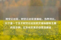 时空云社区，时空云社区货源站，当然可以。以下是一个关于时空云社区的文章标题和主要内容示例，亿乐社区低价自营货源站