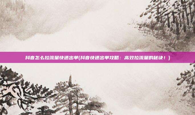 抖音怎么拉流量快速出单(抖音快速出单攻略：高效拉流量的秘诀！)  第1张
