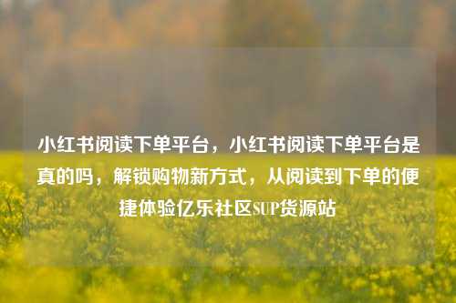 小红书阅读下单平台，小红书阅读下单平台是真的吗，解锁购物新方式	，从阅读到下单的便捷体验亿乐社区SUP货源站  第1张