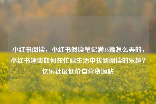小红书阅读，小红书阅读笔记满15篇怎么弄的，小红书趣谈如何在忙碌生活中找到阅读的乐趣？亿乐社区低价自营货源站  第1张