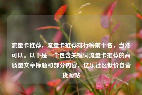 流量卡推荐，流量卡推荐排行榜前十名	，当然可以。以下是一个包含关键词流量卡推荐的高质量文章标题和部分内容，亿乐社区低价自营货源站  第1张