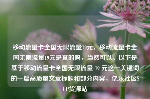移动流量卡全国无限流量19元，移动流量卡全国无限流量19元是真的吗	，当然可以。以下是基于移动流量卡全国无限流量 19 元这一关键词的一篇高质量文章标题和部分内容，亿乐社区SUP货源站  第1张