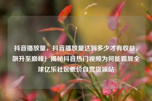 抖音播放量	，抖音播放量达到多少才有收益，飙升至巅峰！揭秘抖音热门视频为何能霸屏全球亿乐社区低价自营货源站  第1张