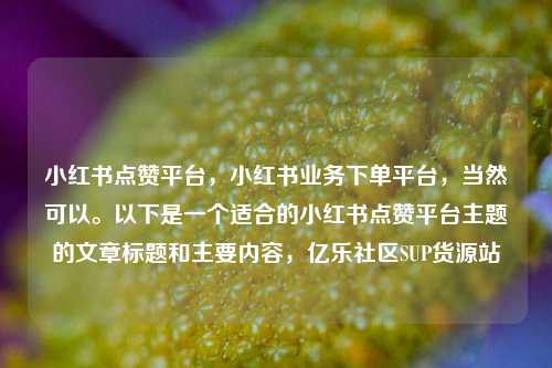 小红书点赞平台，小红书业务下单平台	，当然可以	。以下是一个适合的小红书点赞平台主题的文章标题和主要内容，亿乐社区SUP货源站  第1张