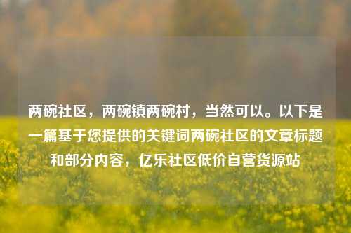 两碗社区，两碗镇两碗村，当然可以。以下是一篇基于您提供的关键词两碗社区的文章标题和部分内容	，亿乐社区低价自营货源站  第1张