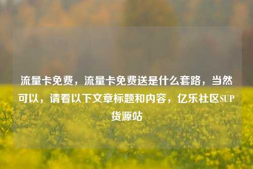 流量卡免费	，流量卡免费送是什么套路，当然可以，请看以下文章标题和内容	，亿乐社区SUP货源站  第1张