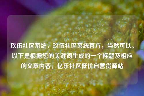玖伍社区系统，玖伍社区系统官方，当然可以。以下是根据您的关键词生成的一个标题及相应的文章内容，亿乐社区低价自营货源站  第1张