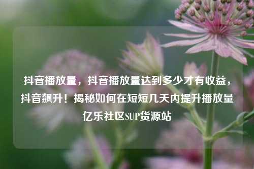 抖音播放量	，抖音播放量达到多少才有收益，抖音飙升！揭秘如何在短短几天内提升播放量亿乐社区SUP货源站  第1张